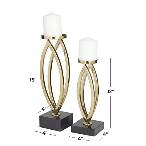 Deco 79 Stainless Steel Solid Candle Holder, Set Of 2 15", 12"H, Gold #TOP2