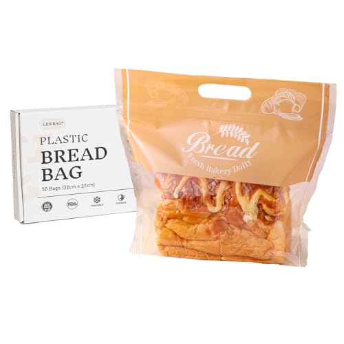 Lesibag - 50 Packs Bread Bags to Keep Bread Fresh, Zippered Food Bag for Homemade Bread Loaf, Freezer Bread Storage Bag, Reusable Food Storage Bag