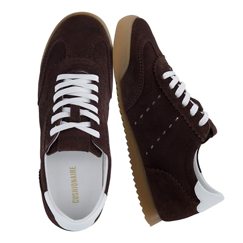 CUSHIONAIRE Tick Tock Women's Genuine Leather Lace-Up Casual Sneaker – Retro-Inspired Walking Shoe with Gum Rubber Outsole, Cushioned Arch Support, Lightweight Low Top Trainer