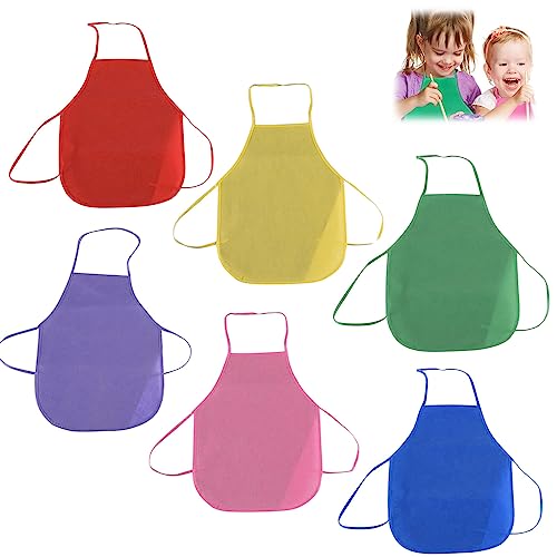 TMRBBesty Grembiuli in Tessuto per Bambini,Grembiuli Artista per Bambini per Cucina,Aula,Barbecue,Arti e Mestieri Pittura,Impermeabile,Dimensione Perfetta 33x48cm per Bambino 3-7 Anni,6 Colori,6 PCS