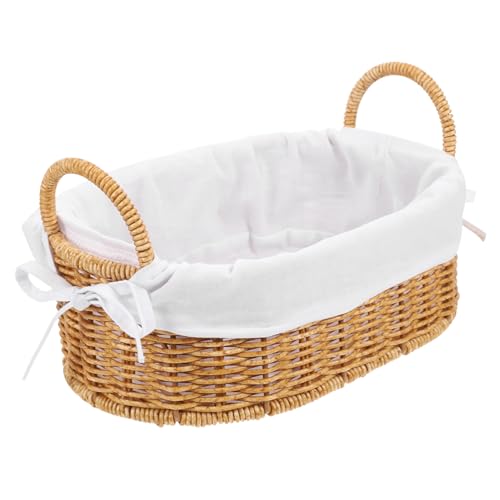 MOLUCKFU Woven Storage Baskets with Cloth Liner for Snacks Fruits Sundries Decorative Imitation Rattan Organizing Bin for Kitchen Bathroom Living Room Design Easy to Clean