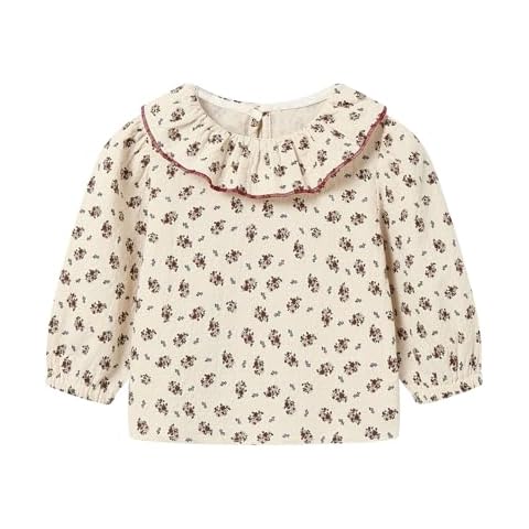 Seuyae Girl Long Sleeve Top for Little Girls Cream Blouse Floral Button Back 6X Cover