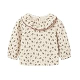 Seuyae 12-18 Months Baby Girl Floral Blouse for Girls Ruffle Collar Shirt Cream Spring Fall