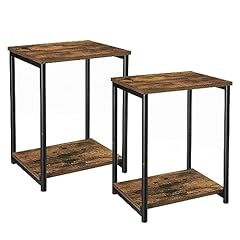 VASAGLE Set di 2 Tavolini da Divano, Tavolino a 2 Livelli, Comodino con Struttura in Acciaio, per Soggiorno, Camera da Letto, Studio, Marrone Vintage e Nero Inchiostro LET272B01