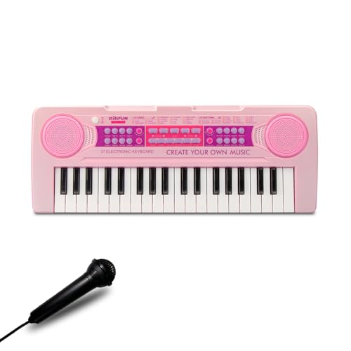 EOOLEOW Kids Piano Keyboard Toys, 37 Keys Music Keyboard Piano for Kid with Microphone, Learning Educational Toddler Keyboard Toys for Kids Ages 3-8 (Pink)