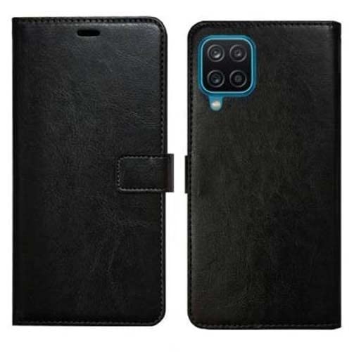 Image of Inside Rubber TPU with Card Pockets Magnetic Closure Protection Compatible with Samsung Galaxy A12 (Black)