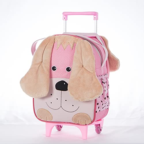 Kit Mochila De Carrinho Infantil Bichinho G + Lancheira - Suporte - Rodinhas Escolar Dog Rosa