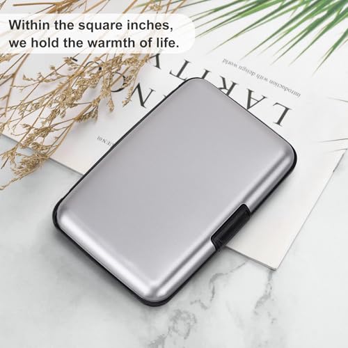 Image of ELFISH Mini RFID Aluminum Wallet Credit Cards Holder Business Card Case Metal ID Case for Men Women (Silver)