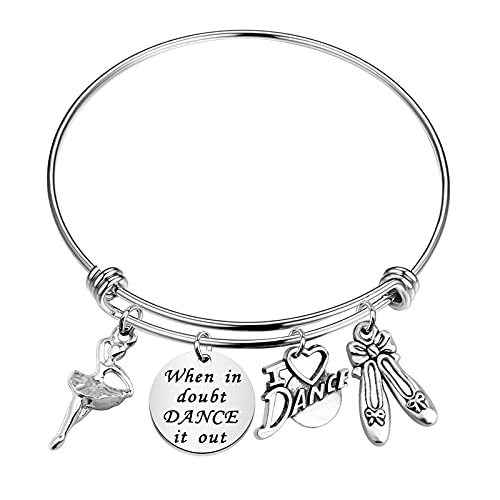 FUSTYLE Dance Bracelet Dancer Gift Ballerina Jewelry When In Doubt Dance It Out Expandable Bracelet for Dance Teams, Dance Partner, Best Friend (silver)