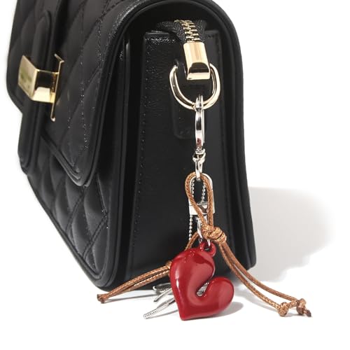 Image of Heart Keychain, Cute Bag Charms for Handbags, Stylish Key Chain for Girls, Trendy Aesthetic Accessories, Red Heart Shape Keychain for Car and Purse Decor