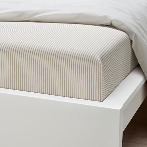 Drap housse blanc beige rayé 90x200 cm SOLFIBBLA pour lit simple - 4
