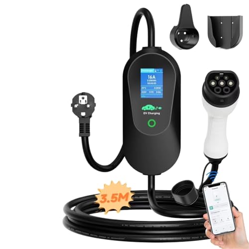 BOEAXTYUI 3600W Portable Type 2 IEC62196-2 EV Charger Type1 SAE J1772 Electric Car Charger EU Plug WiFi Bluetooth App Control(Type1 with App 3.5m)