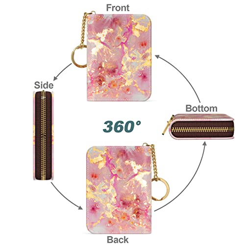 Image of Nipichsha Credit Card Holder, Small RFID Card Wallet for Women, Slim Leather Card Holder Wallet, Gold Pink Marble, 4.33 x 3.15 x 0.98 inches, Fashions