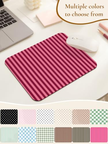 Image of Square Cute Striped Mouse Pad with Stitched Edge, Premium Waterproof Cloth Aesthetic Small Stripe Mouse Mat, Non-Slip Rubber Base Funny Mousepad Desk Accessories,Striped Wine Red
