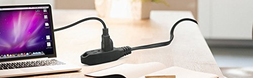 ClearMax 3-in-1 Electrical Power Outlet 3 Conductor Wire Extension Cord; 3 Prong Space Saving Flat Head Plug for Indoor and Outdoor Use; 15 Feet; Black (Pack of 2)