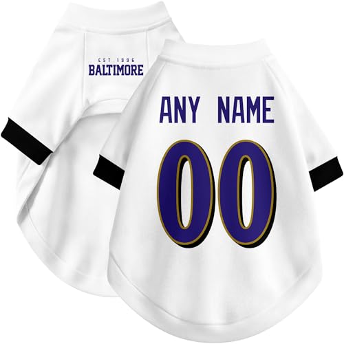 Image of Baltimore Dog Clothes Jersey Style Personalized Pet T Shirt with Custom Name Number for Small Medium Large Dogs