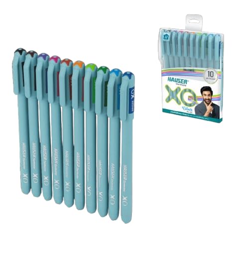 Image of Hauser XO 0.7mm 10 Vibrant Ink Multicolor Ball Pen Set Blister Pack of 3-Total 30 Pens| Smooth Ink Flow | Minimalistic Pastel Body, Comfortable Grip | For Writing, Doodling, Coloring & Mandala Art
