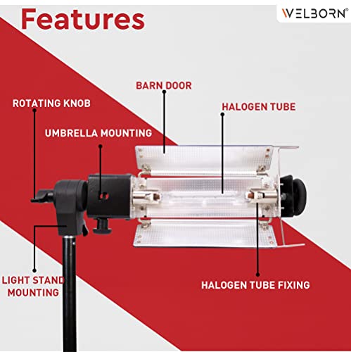 Image of WELBORN Porta Umbrella Video Light for Still Video Photography Portable Studio with 5 Meter Wire, 1000W Light Tube and Carry Bag