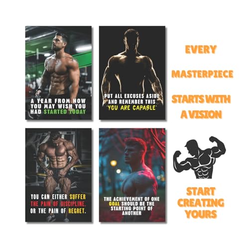 Image of MELDORA STUDIOS Inspirational Gym Posters for Room & Home Decor, Motivational Quotes Wall Art, Fitness, Body Building Posters for Office, Study, Boys Room (set of 8, 12x18 inch)