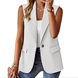 Chaleco sin mangas para mujer, color sólido, con botones, con bolsillos, para el trabajo, yoga, ciclismo, playa, vacaciones, verano, ligero, chaleco (XXL, blanco)