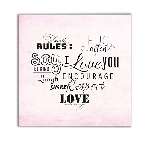 Family Rules Heart Gallery Wrapped Canvas Wall Art