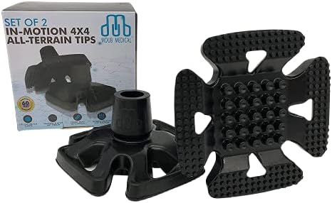 MDUB Medical All Terrain Tip - Heavy Duty Design Cane or Crutch Tip - Sand, Snow, Dirt, and Rain Tip for 1" Shafts | Black | 2 Pack