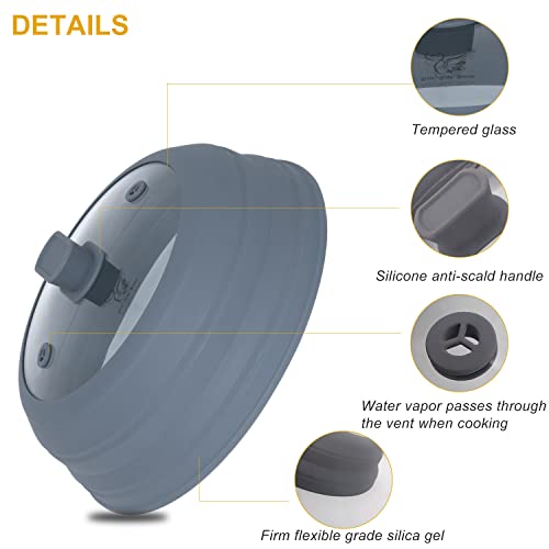 Microwave Cover For Food Collapsible Plate Cover Lid With Easy Grip Handle Safe Tempered Glass & Silicone Pot Cover Splatter Heat Resistant Cover Guard Anti Splash Microwave Cover 10.5 Inch（Grey) #TOP2