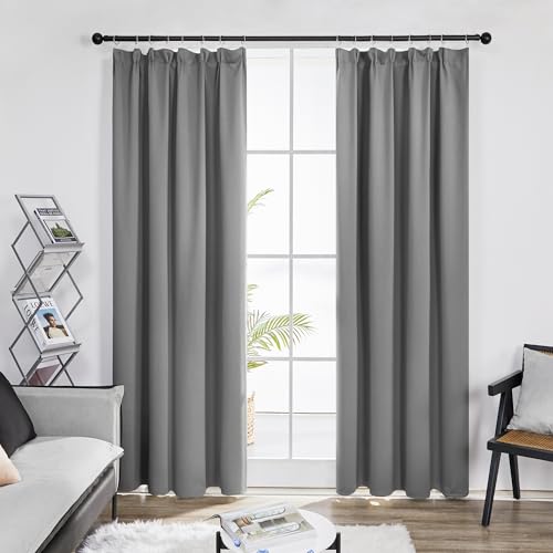 Deconovo Vorhänge mit Kräuselband Blickdicht Kälteschutz Vorhang Verdunkelung Gardinen Wohnzimmer, 175x140 cm(HöhexBreite), Hellgrau, 2er Set