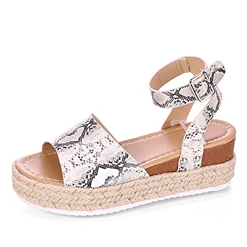 Shhyy Dames Plate-Forme Sandales Confortables Femmes Bride À La Cheville Sandales Tissées Été Loisirs Plage Léger Chaussures Imperméables avec Ceinture Réglable,Snake Print,34 Cover