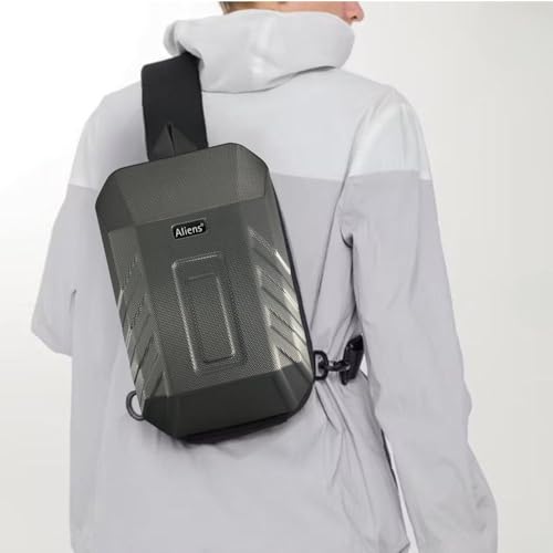 Image of Tukzer ABS Hard Shell Sling Bag Aliens Series 180Open Crossbody Side Shoulder Bag for Mens, Women, Office,Travel,Everyday Mini Backpack for iPad,Tablet,Smartphone,Charger,Headphone,HDD,Camera(02-GRY)