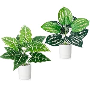 2 Stück Kunstpflanze Wie Echt, Künstliche Pflanzen im Topf Zimmerpflanzen, 35cm Kunstpflanzen Dekopflanze Fake Plant Plastik Pflanze für Badezimmer Büro Küche Badezimmer Dekoration