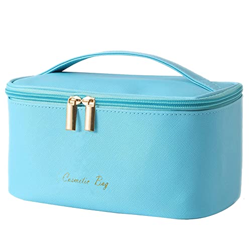 Meiyuuo Makeup Bag Large Cosmetic Bags for Women Girls Cute Travel Zipper Pouch Toiletry Organizer for Beauty Essentials Waterproof (Bright Blue)