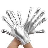 Maiteenly 1 Pair Shiny Metallic Gloves Halloween Alien Gloves Space Cosplay Costume Accessory Halloween Party Adult (Silver)