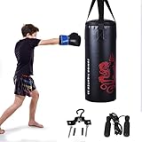 KOMFOTTEU Boxsack 10kg, Kinder Boxset inkl. 8 OZ Boxhandschuhen & Springseil, Hängend Box Sack, Punching Bag Punchingsack Kickboxen für Jugend Erwachsene