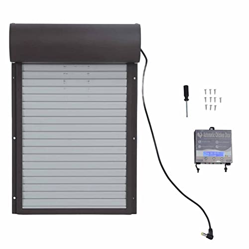generic Puerta Automática de Gallina de Pollo con Temporizador, Metal con Batería y Puerta de Cortina de Plástico para Seguridad Avícola, Resistente Oxidada con Pantalla LED para