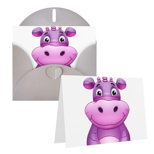 QMNEHJ グリーティングカード サンキューカード 封筒付き ブランクノートカード 4x6インチ バースデーカード 漫画 パープル カバ ウェディングカード お悔やみカード おもしろい 思考カード あらゆる機会に