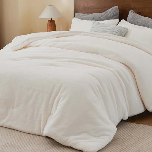 BEDELITE Faux Fur Queen Comforter Set Cream,Warm Bedding with 2 Pilowcases by BEDELITE - Used condition - US$40.81