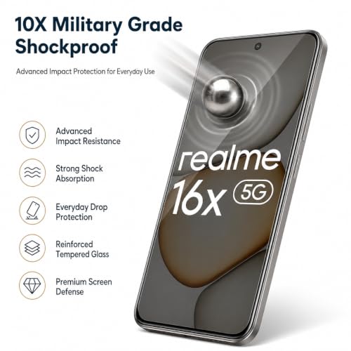 Image of ArmourPro 3D Borderless Tempered Glass for Realme 16x, Set of 2 HD Clear Screen Protectors with 3D Curved Edges, 9H Hardness, Oleophobic Coating, Case Friendly