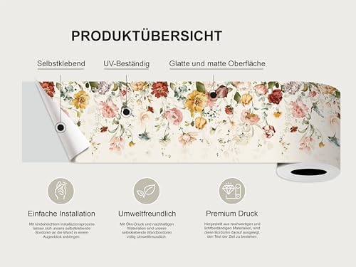 AG Design Selbstklebende Bordüre Aquarellblüten, AWB 8480 | Wasserfest Dekoration für Wände, Möbel, Tapeten, Wandverkleidungen und Türen, Folie | Breite 500 cm x Höhe 13.8 cm