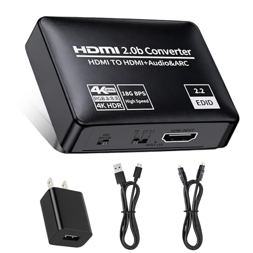 4K 60Hz HDMI Audio Extractor Splitter Converter, HDMI ARC + Optical Toslink SPDIF 3.5mm Stereo Audio Out Optical Converter Adapter Splitter HDCP2.2 Digital PCM DTS 5.1(Included Optical/HDmi Cables)