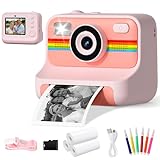 Sofortbildkamera Kinder, 1080P HD 2,4 Zoll Bildschirm Kinderkamera Sofortbildkamera mit 32GB Karte & 3 Rollen Druckpapier, LIORQUE Digital Kamera Kinder Sofortdruck mit 6 Farbigen Stiften (Rosa)