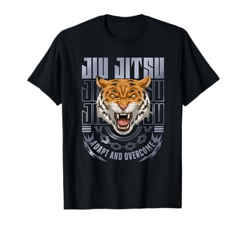 Jiu Jitsu Adapt and Overcome - Grappling BJJ Tiger Head t-shirt, Preto, S