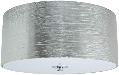 Lite Source LS-5569C/SIL E27 Type A 60W x 2 Silvain Flush Mount with Chrome/Silver Fabric Shade