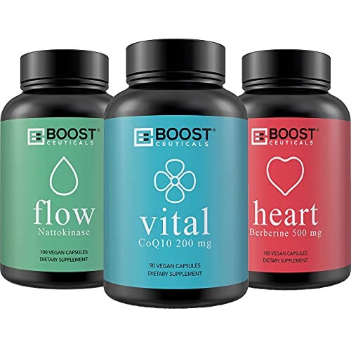 Boostceuticals Cardiovascular Bundle 1 Co Q10 200Mg Nattokinase 4000 Fu Berberine Gluten Free Vegan No Stearates No Additives Pure Non-Gmo Cardiovascular Bundle (3 Bottles) #TOP15