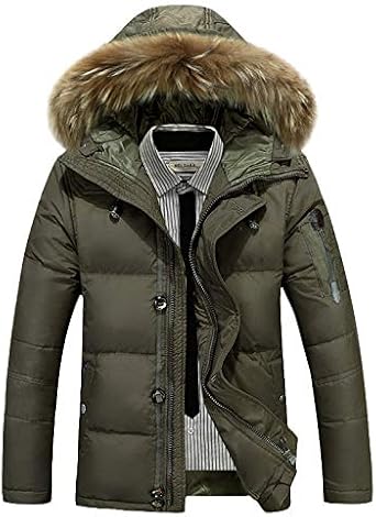 Mens Faux Fur Hood Down Coat Winter Jacket Fleece Male Puffy Coats Thicken Windproof Zip Puffer Jackets