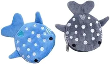 2Pcs Cute Whale Shark Coin Purse, Shark Wallet Novelty Purse Aesthetic Kawaii Accessories With Zipper Funny Small Plush Girls Wallet Womens Coin Purses and Pouches, Mens Fashion blue and grey