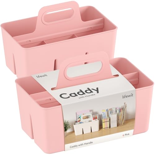 Lifewit Boite Rangement Plastique, Panier avec Poignée, Organisateur Bureau Bain Cuisine Placard, Caisse pour Crayons, Cosmétiques, Rose, 2 Pièce
