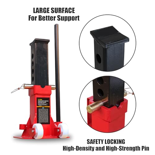 Big RED ATZ120006P Torin Heavy Duty Jack Stands: Pin Style Jack Stand with 2 Casters and Handle, Easily Portable Car Stand for Car SUV, Truck and Pick Up, 12 Ton (24,000 lb) Capacity, Red by BIG RED - Image 2