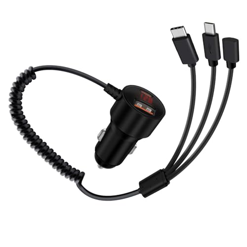 HuaLiSiJi Chargeur Allume Cigare USB C Rapide 230W PD 3.0 Chargeur Voiture avec Câble Répartiteur USB C 3 en 1 Spiralé pour Téléphone Portable, Tablette,...