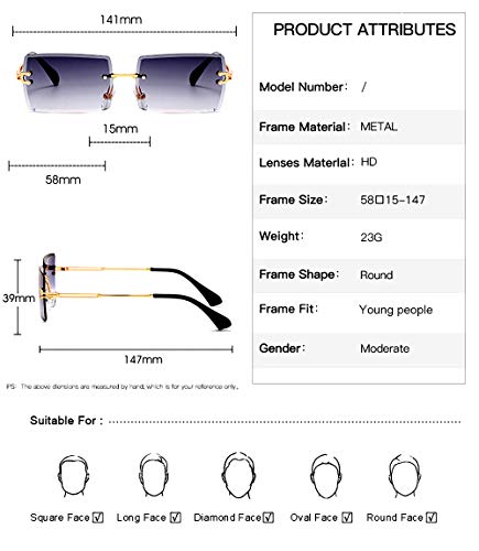 Rimless Rectangle Sunglasses for Women Square Fashion Frameless Small Vintage Buffs Glasses for Men shades4